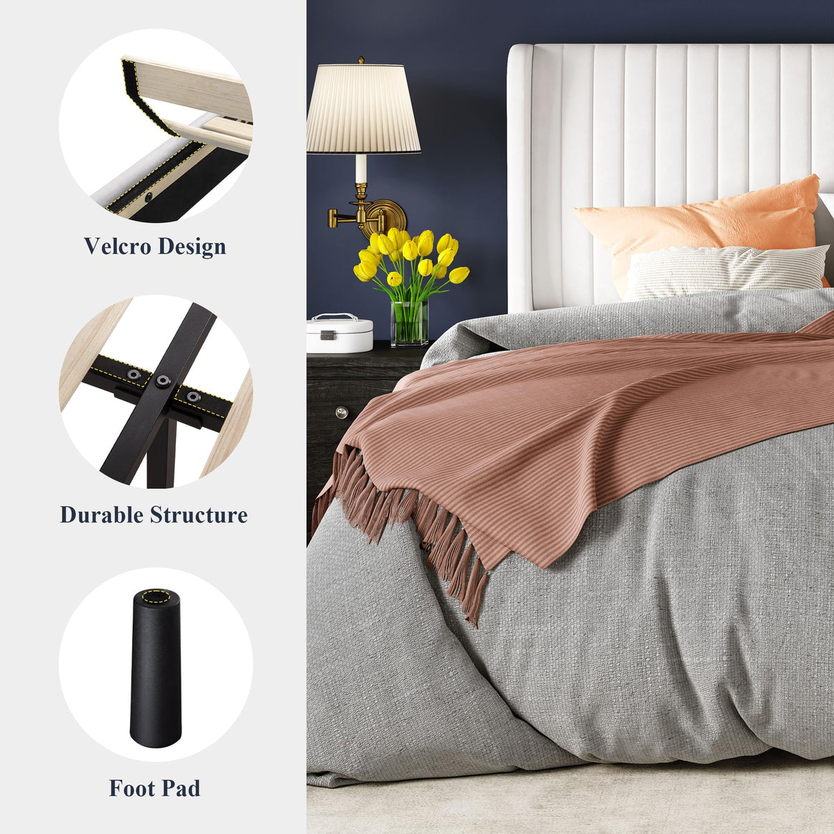 Queen Size White Velvet Upholstered Platform Bed U544558